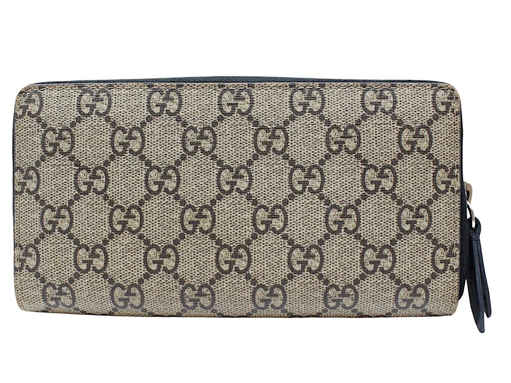 Gucci Brown Supreme Long Wallet Zip Around GG Snake